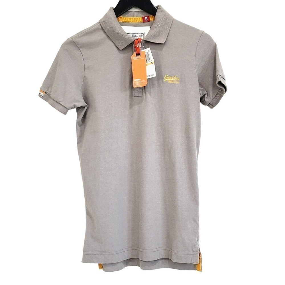 Superdry Men's Polo Shirt in Light Gray with Yellow Logo